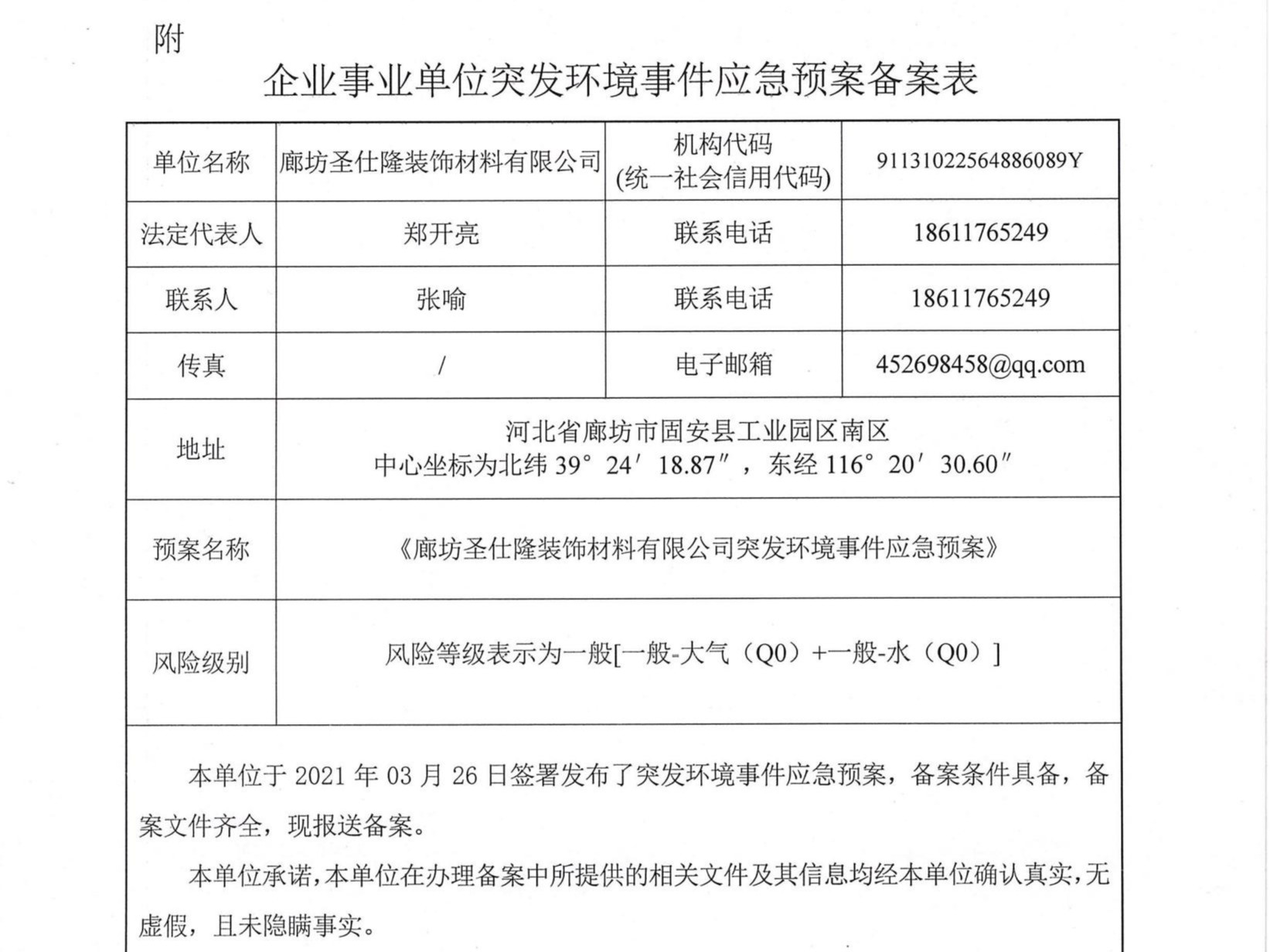 企业事业单位突发环境事件应急预案备案